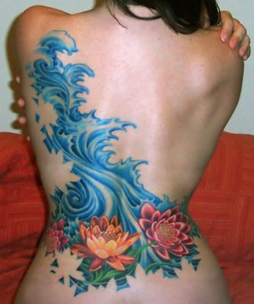 full back tattoo. women ack tattoos. full ack
