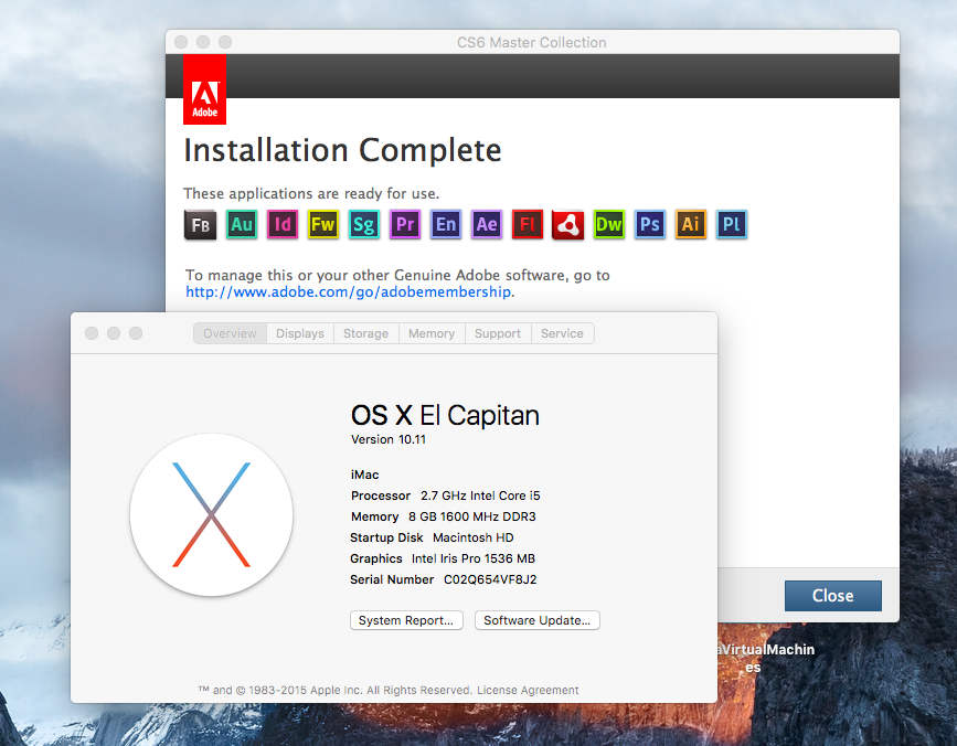Cài Adobe CS6, CS5,..trên Mac OS X El Capitan 10.11