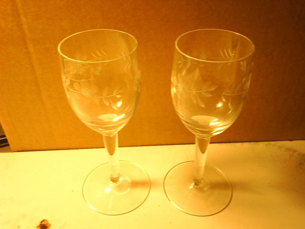 Etched Crystal Wine glasses Set of 2