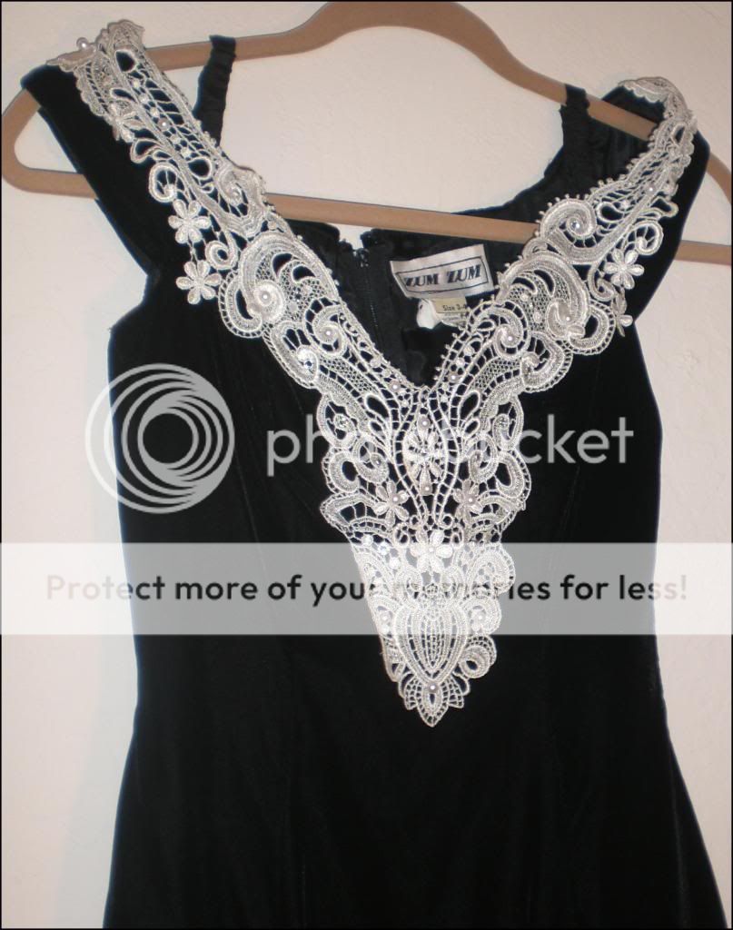 Black Velvet Dress White Sparkle trim Womens 3 4 Zum Zum  