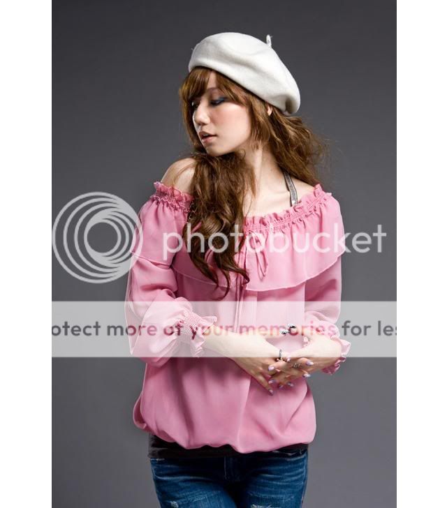 PINK ELASTIC OFF SHOULDER SHORT BLOUSE  